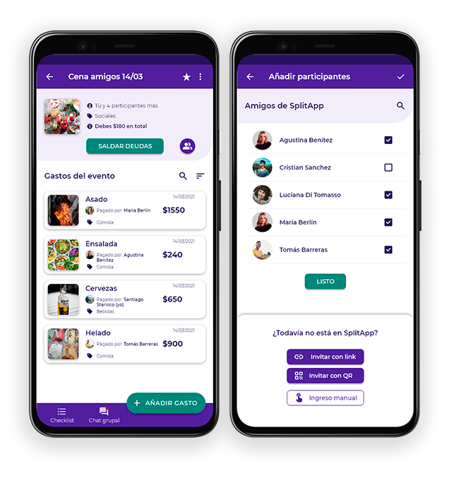 Celular mostrando un evento de SplitApp